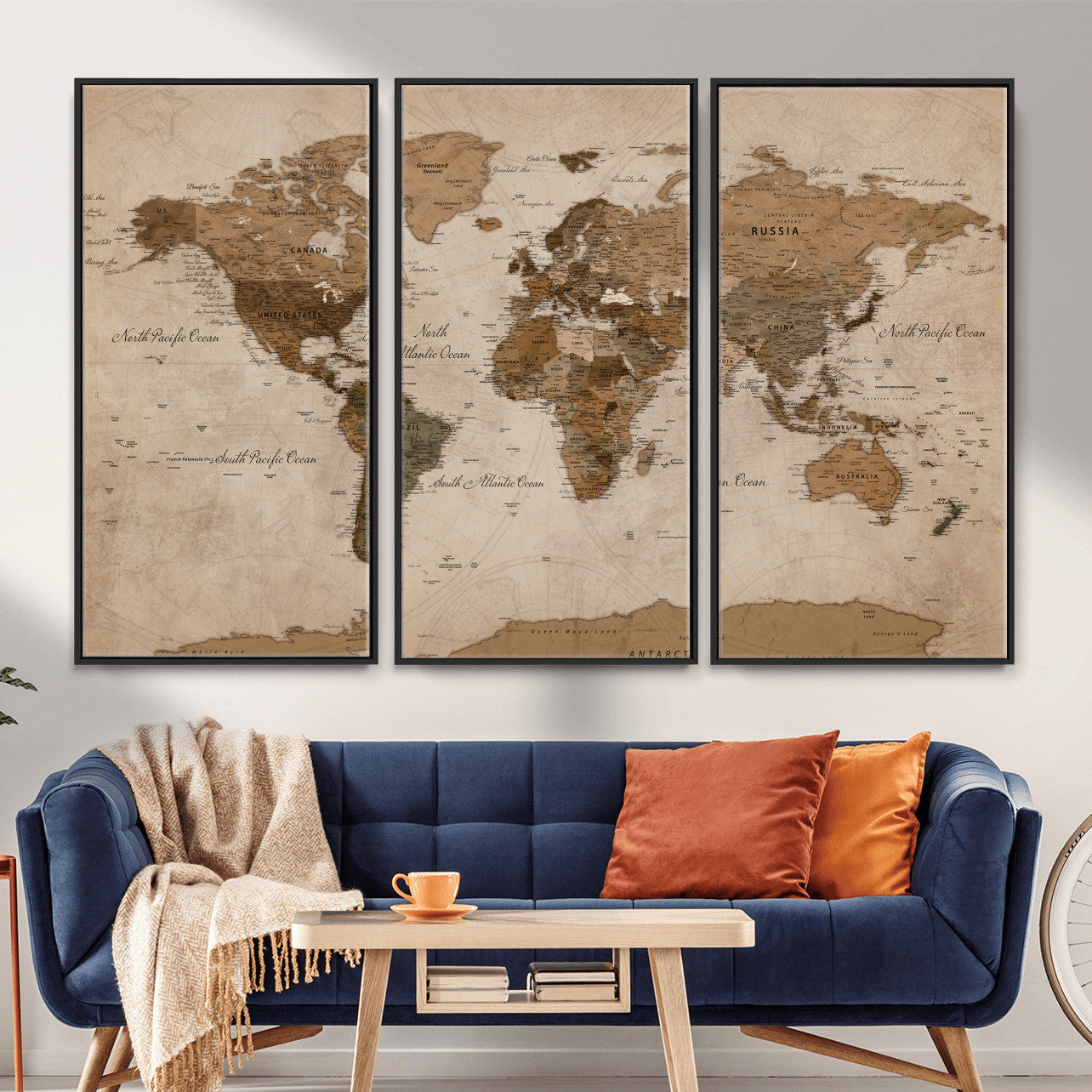 40064188-MGV-CV-36X24 - World Map Wall Art Canvas Print, Modern Decorative Framed Map Artwork Prints for Living Room, Office, Bedroom Wall Decor