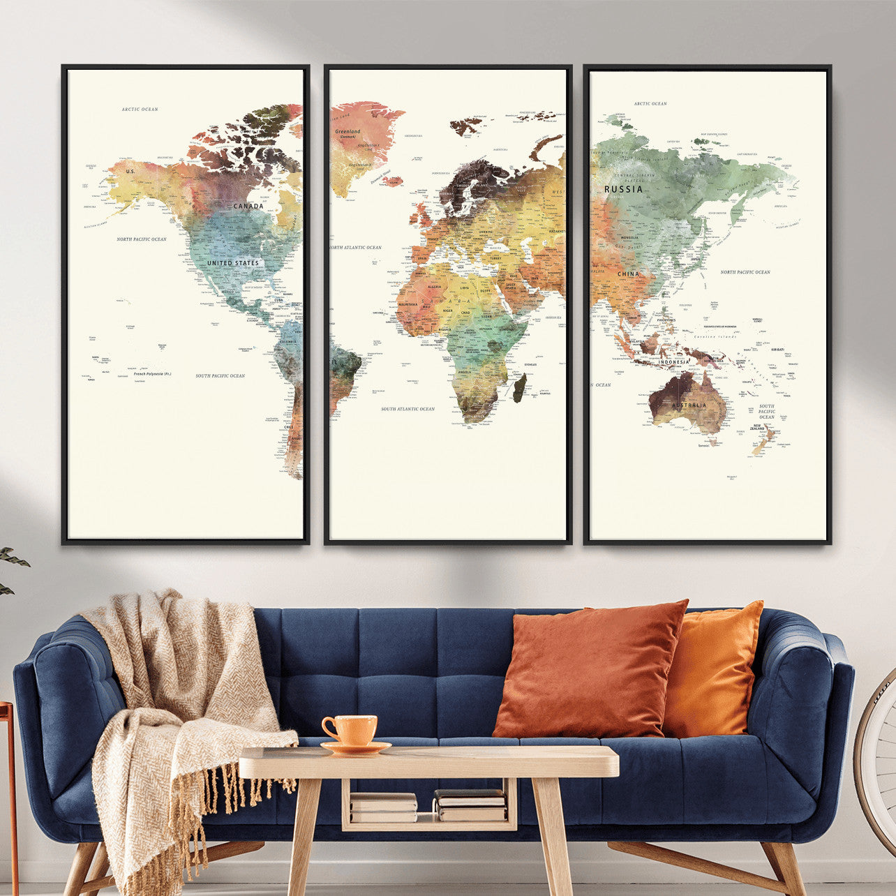 64206059-MGV-CV-36X24 - World Map Wall Art Canvas Print, Modern Decorative Framed Map Artwork Prints for Living Room, Office, Bedroom Wall Decor