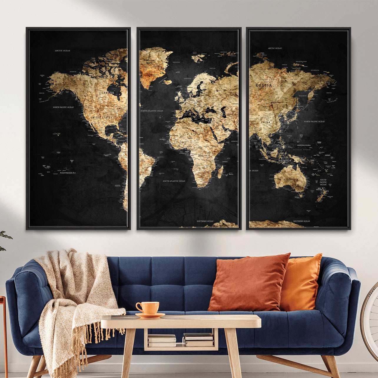 23568589-MGV-CV-36X24 - World Map Wall Art Canvas Print, Modern Decorative Framed Map Artwork Prints for Living Room, Office, Bedroom Wall Decor