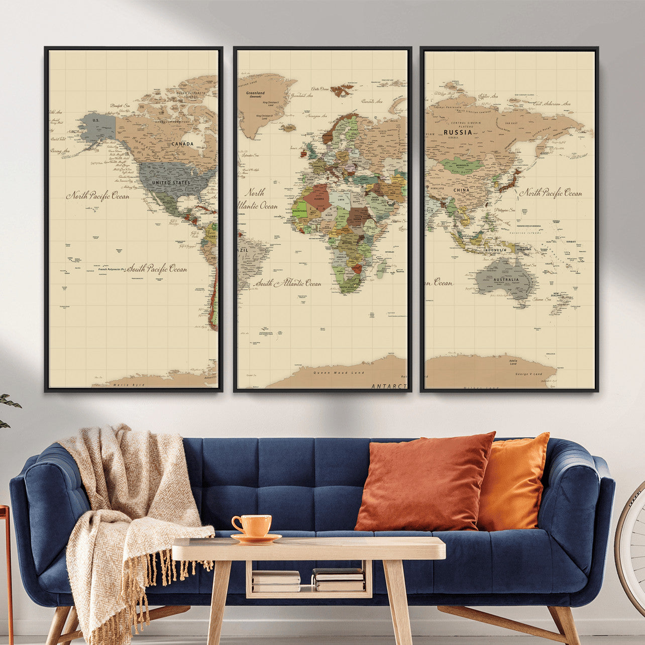 31407854-MGV-CV-36X24 - World Map Wall Art Canvas Print, Modern Decorative Framed Map Artwork Prints for Living Room, Office, Bedroom Wall Decor