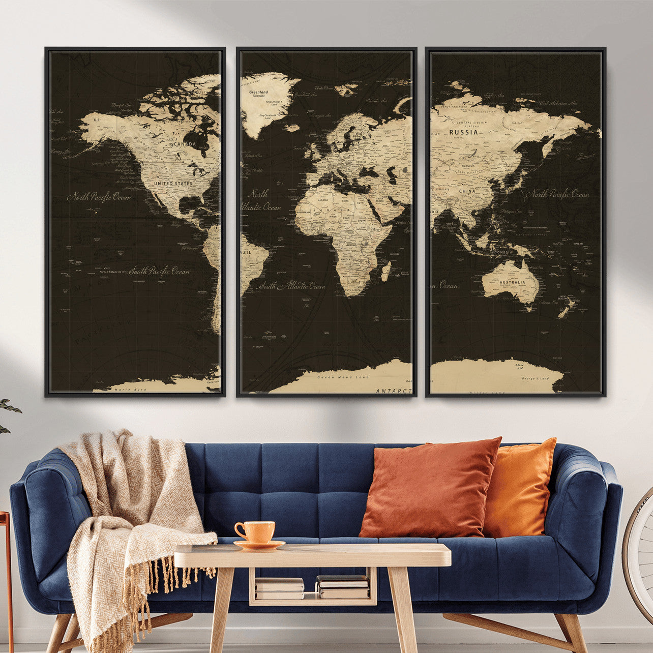 89024244-MGV-CV-36X24 - World Map Wall Art Canvas Print, Modern Decorative Framed Map Artwork Prints for Living Room, Office, Bedroom Wall Decor