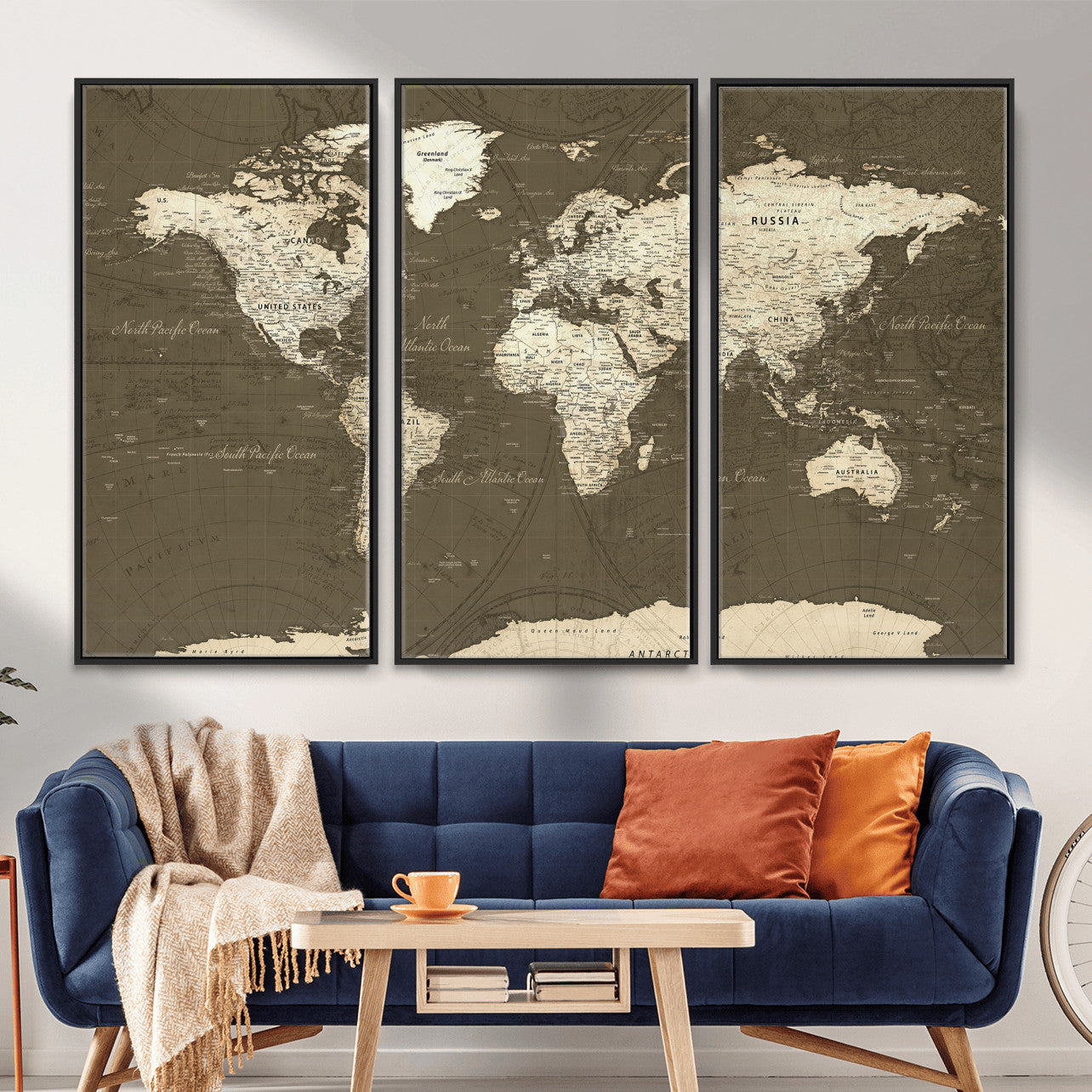 33202610-MGV-CV-36X24 - World Map Wall Art Canvas Print, Modern Decorative Framed Map Artwork Prints for Living Room, Office, Bedroom Wall Decor