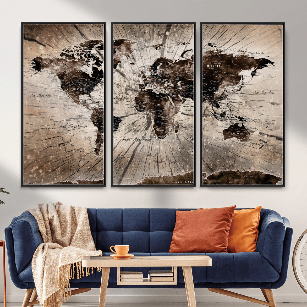 94623295-MGV-CV-36X24 - World Map Wall Art Canvas Print, Modern Decorative Framed Map Artwork Prints for Living Room, Office, Bedroom Wall Decor