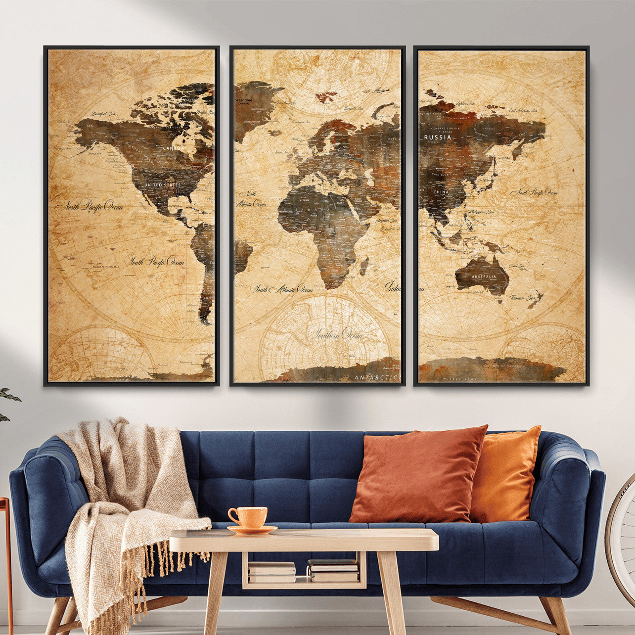 63156625-MGV-CV-36X24 - World Map Wall Art Canvas Print, Modern Decorative Framed Map Artwork Prints for Living Room, Office, Bedroom Wall Decor