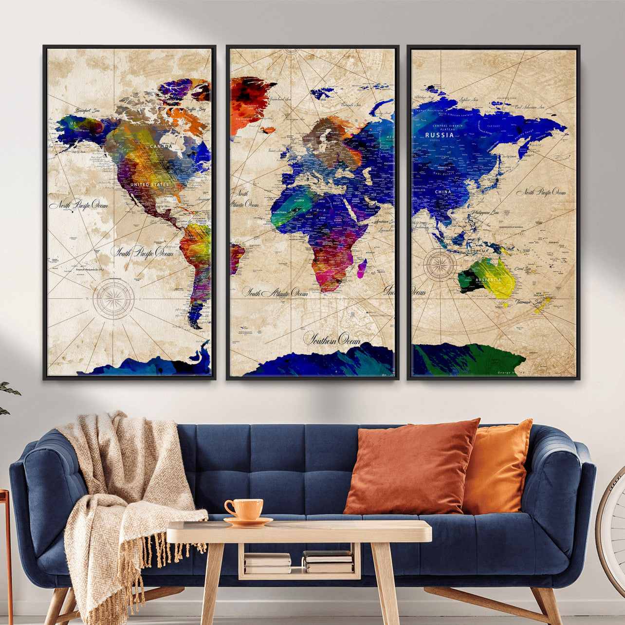 26284075-MGV-CV-36X24 - World Map Wall Art Canvas Print, Modern Decorative Framed Map Artwork Prints for Living Room, Office, Bedroom Wall Decor