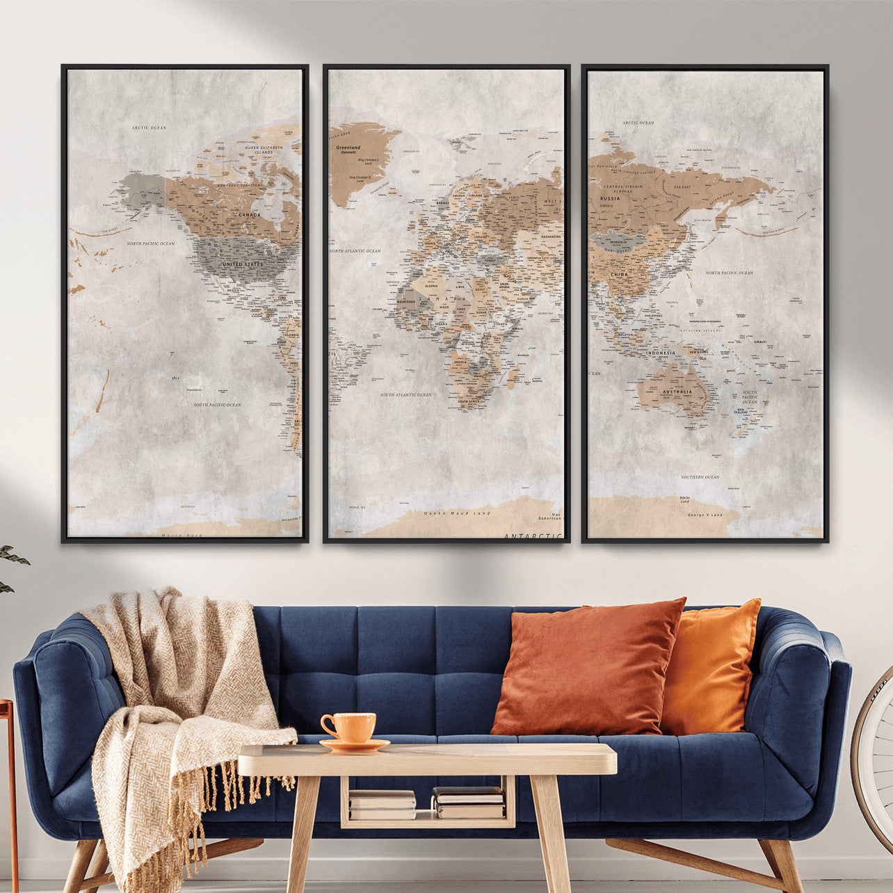 34051638-MGV-CV-36X24 - World Map Wall Art Canvas Print, Modern Decorative Framed Map Artwork Prints for Living Room, Office, Bedroom Wall Decor