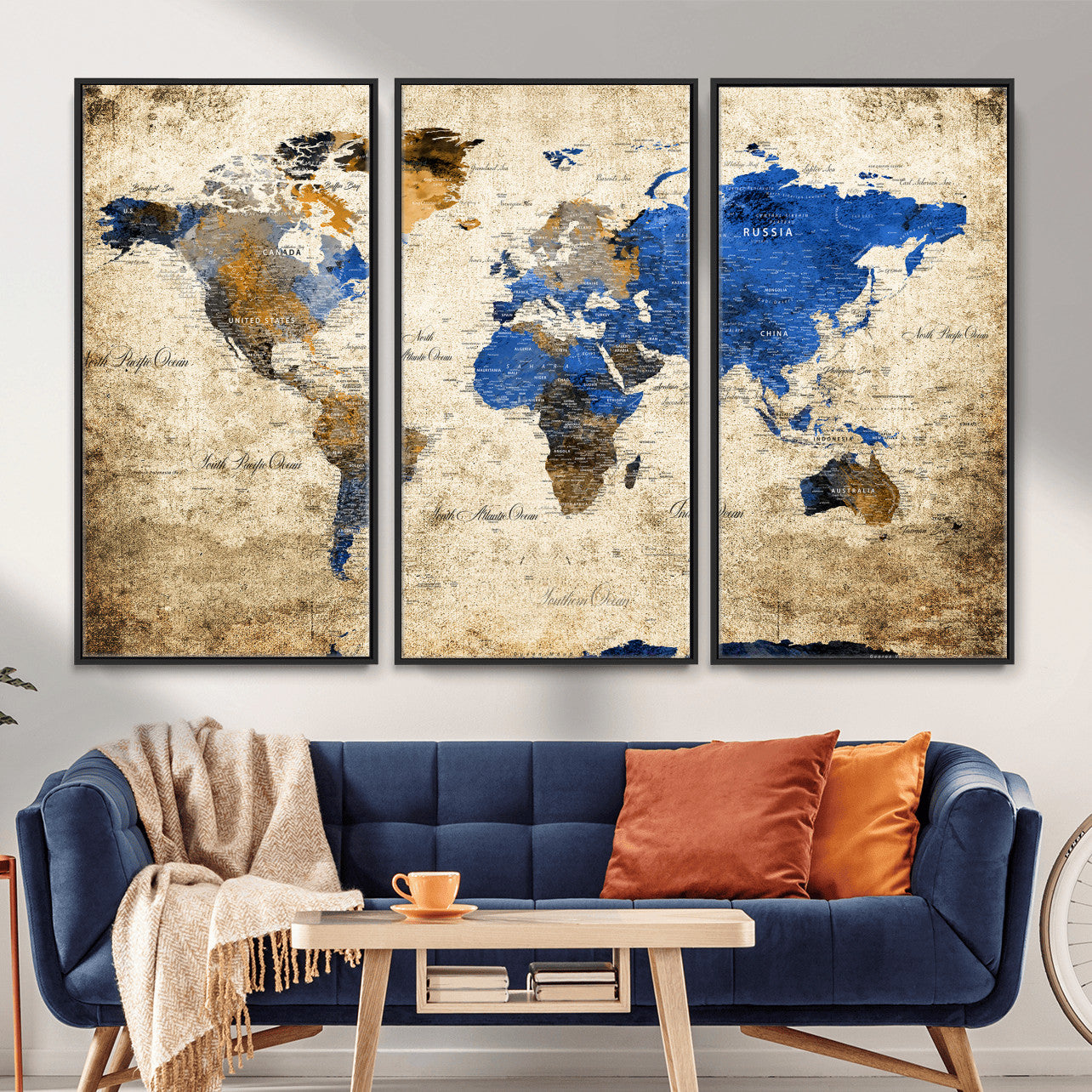 27314341-MGV-CV-36X24 - World Map Wall Art Canvas Print, Modern Decorative Framed Map Artwork Prints for Living Room, Office, Bedroom Wall Decor