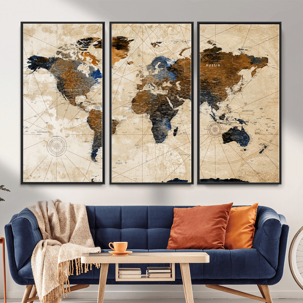 15727090-MGV-CV-36X24 - World Map Wall Art Canvas Print, Modern Decorative Framed Map Artwork Prints for Living Room, Office, Bedroom Wall Decor