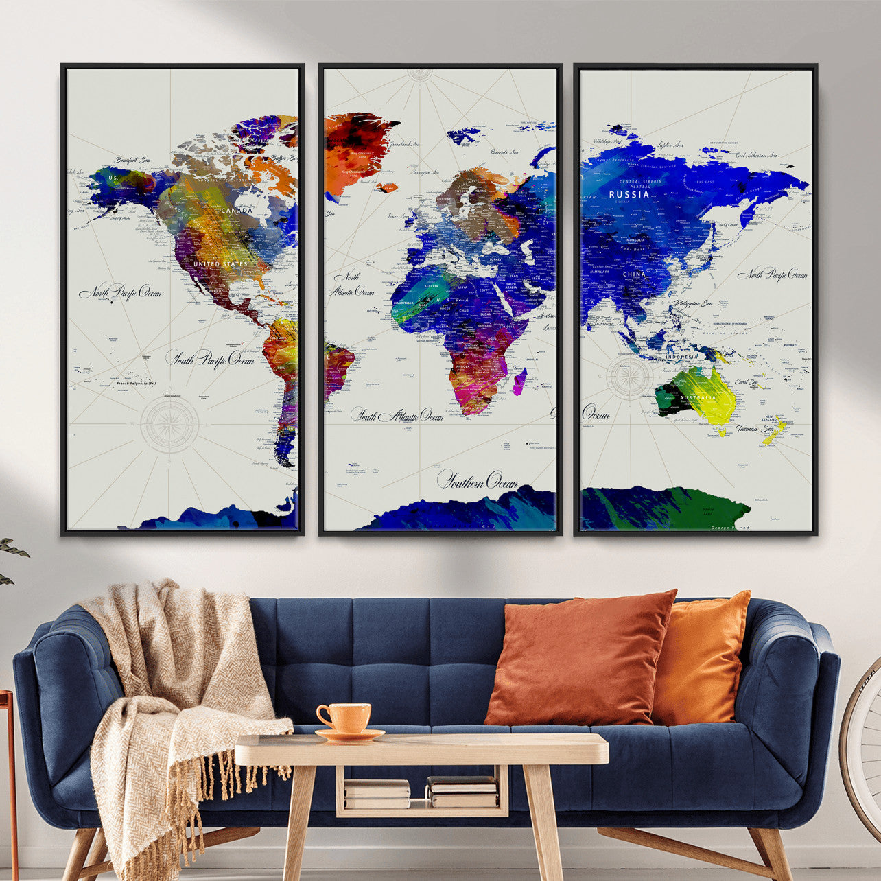 49670038-MGV-CV-36X24 - World Map Wall Art Canvas Print, Modern Decorative Framed Map Artwork Prints for Living Room, Office, Bedroom Wall Decor