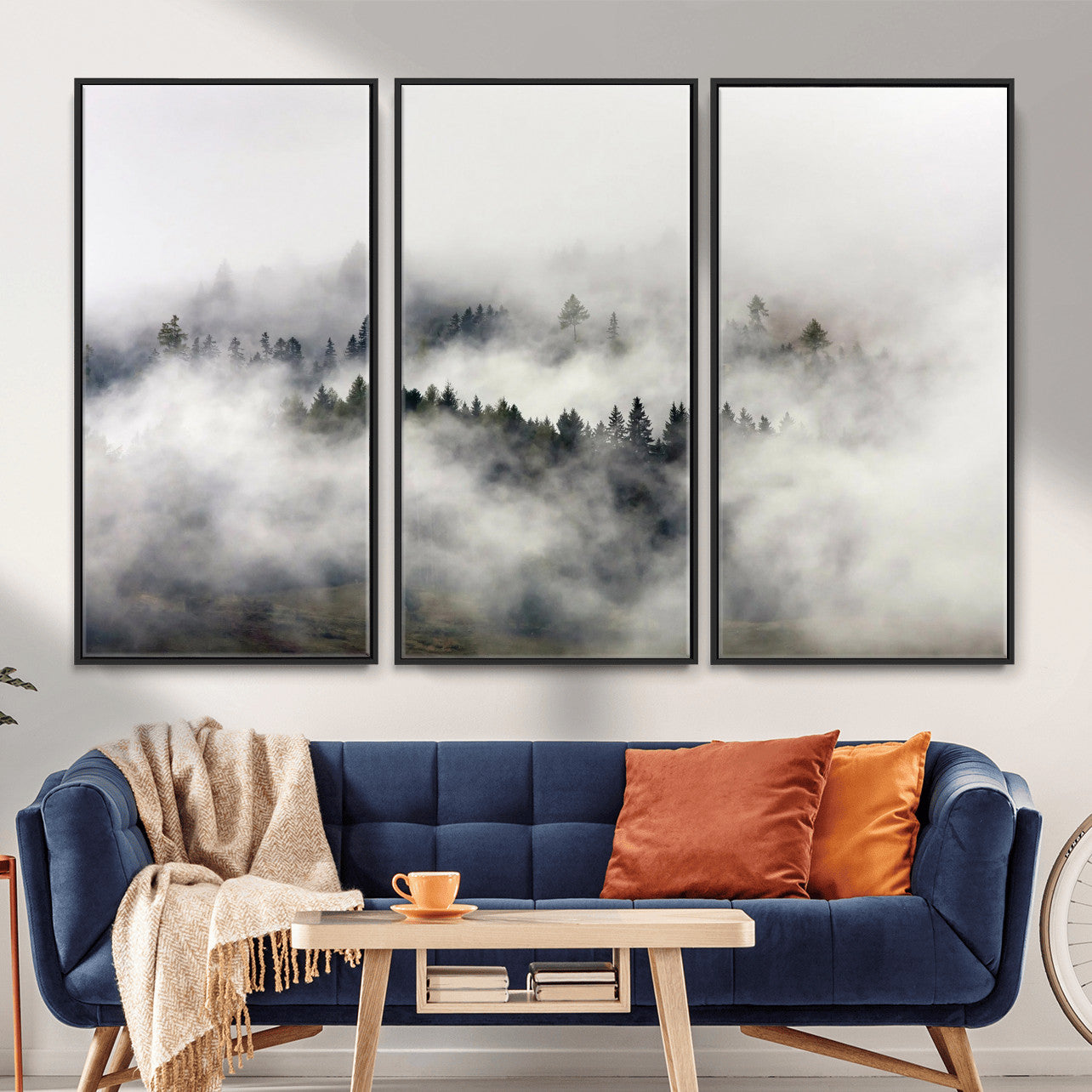 63235457-MGV-CV-36X24 - Foggy Forest Wall Art Canvas Print, Misty Pine Tree Landscape Wall Art Print, Framed Wall Art Ready to Hang