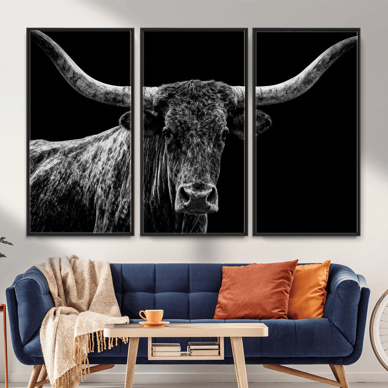 86568508-MGV-CV-36X24 - Vintage Texas Longhorn Bull Wall Art Canvas Print, Texas Cow Portrait Print, Framed Bull Wall Art Ready to Hang