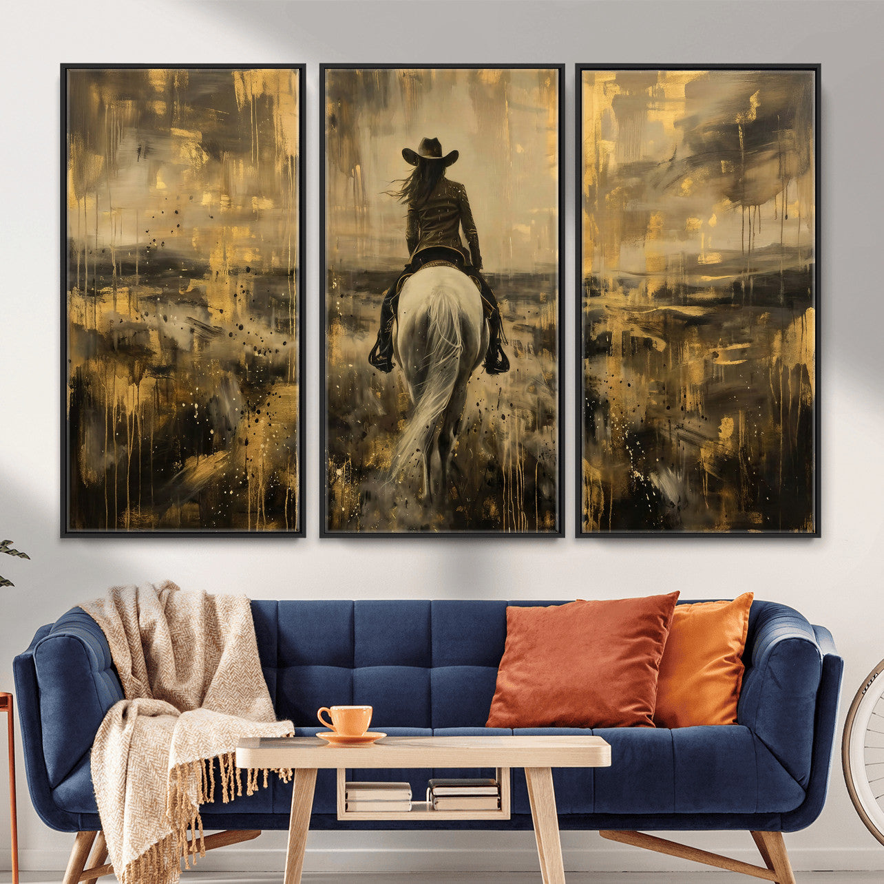 20465530-MGV-CV-36X24 - Cowgirl Wall Art Canvas Print, Western Horse Rider Wall Art, Framed Wall Art Ready to Hang