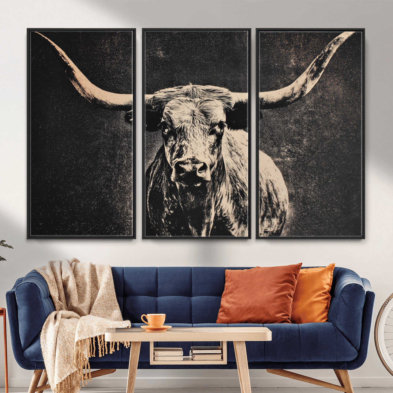 27394218-MGV-CV-36X24 - Vintage Texas Longhorn Bull Wall Art Canvas Print, Cow Portrait Photography Print, Framed Wall Art Ready to Hang