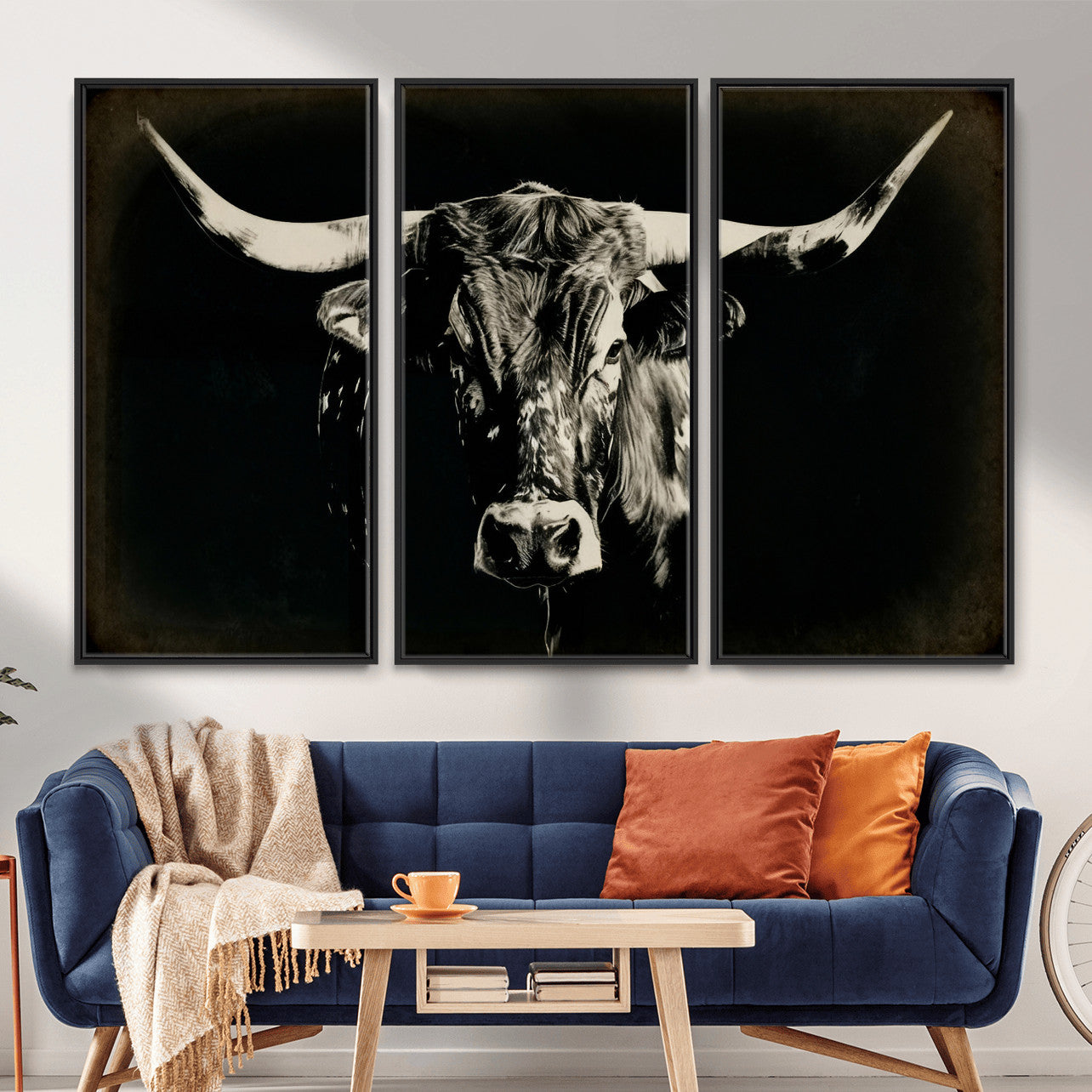 91364114-MGV-CV-36X24 - Black Bull Wall Art Canvas Print, Texas Longhorn Portrait Print, Framed Wall Art Ready to Hang