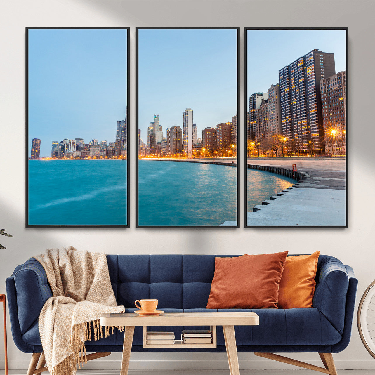 66780141-MGV-CV-36X24 - Chicago Wall Art Canvas Print, Chicago City Downtown Night Cityscape Print for Modern Urban Wall Decor