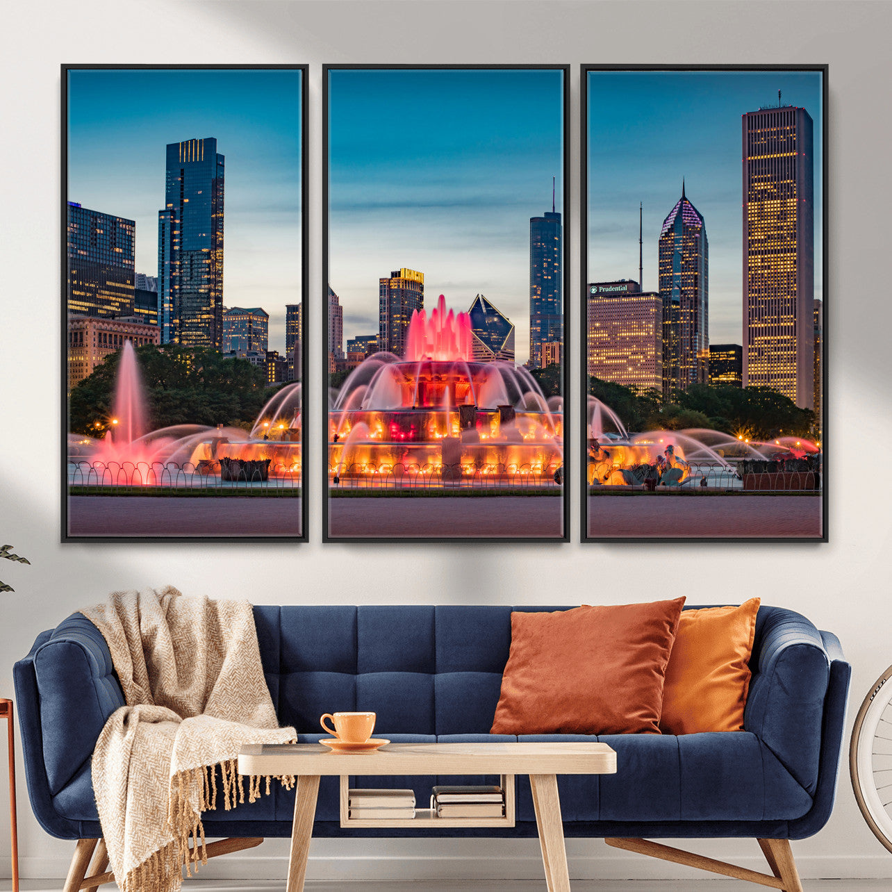 46805285-MGV-CV-36X24 - Chicago Wall Art Canvas Print, Chicago City Downtown Night Cityscape Print for Modern Urban Wall Decor