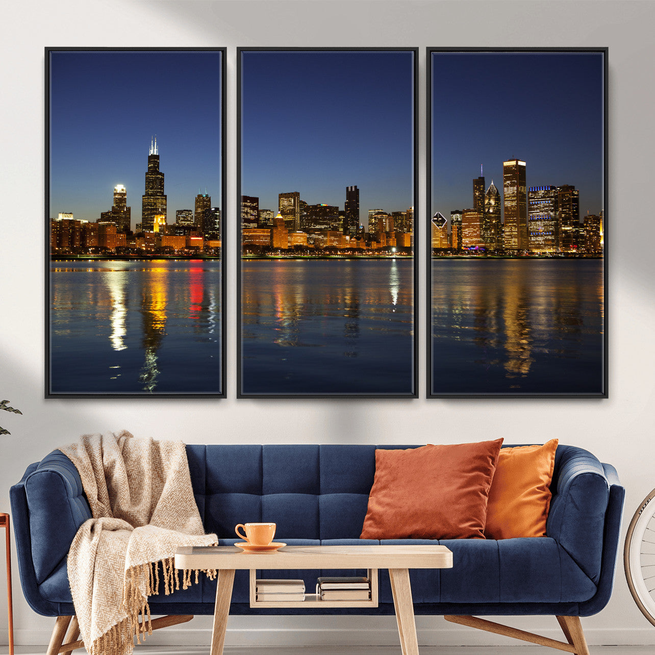 67308035-MGV-CV-36X24 - Chicago Wall Art Canvas Print, Chicago City Downtown Night Cityscape Print for Modern Urban Wall Decor