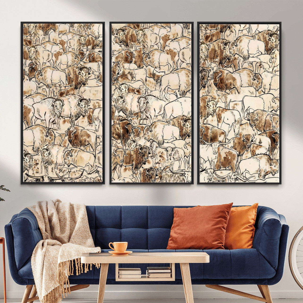 50142019-MGV-CV-36X24 - Farmhouse Animals Wall Art Canvas Print - Abstract Farm Animal Drawing Mid-Century Wall Art for Cabin Decor