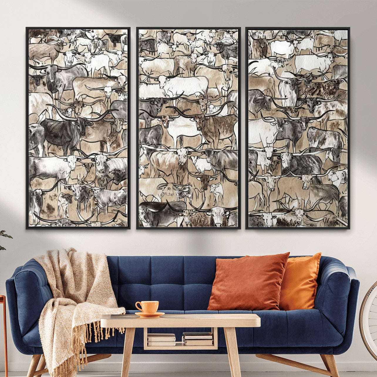 64368752-MGV-CV-36X24 - Farmhouse Animals Wall Art Canvas Print - Abstract Farm Animal Drawing Mid-Century Wall Art for Cabin Decor