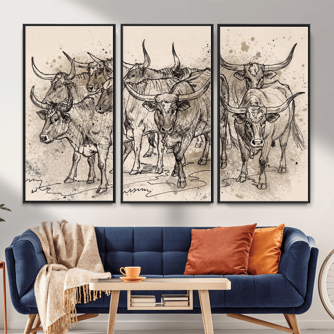 74232558-MGV-CV-36X24 - Farmhouse Animals Wall Art Canvas Print - Abstract Farm Animal Drawing Mid-Century Wall Art for Cabin Decor