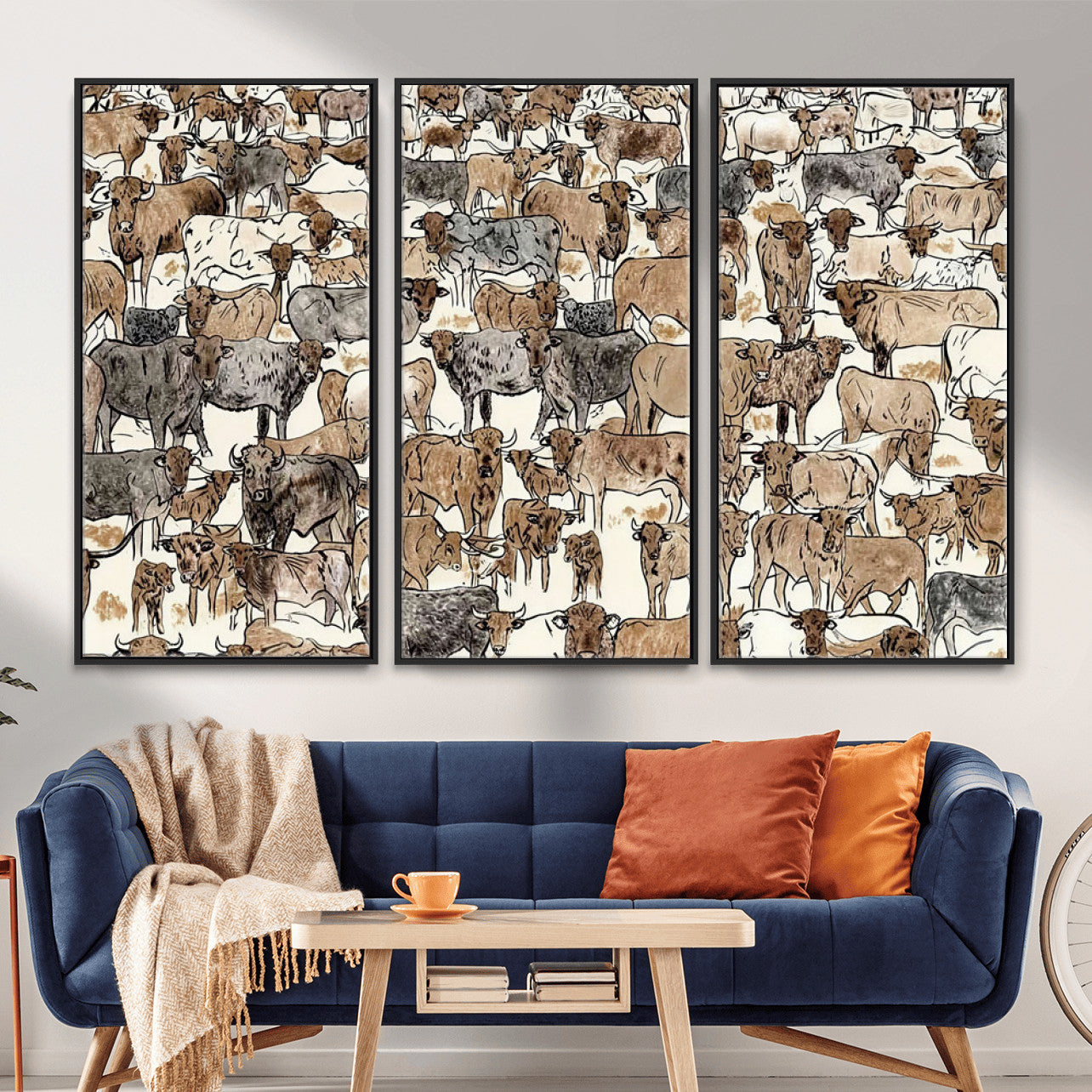 76902119-MGV-CV-36X24 - Farmhouse Animals Wall Art Canvas Print - Abstract Farm Animal Drawing Mid-Century Wall Art for Cabin Decor