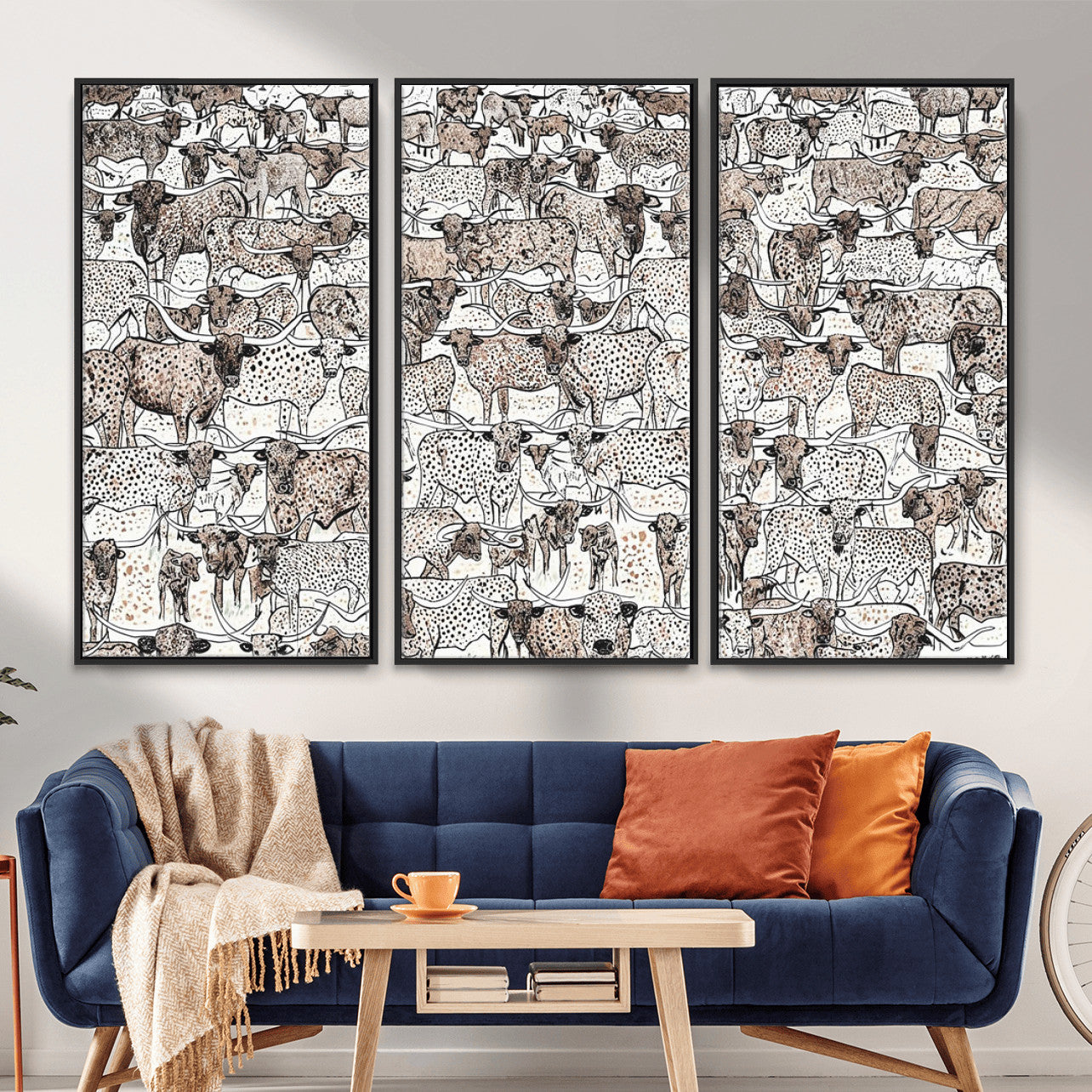 49200255-MGV-CV-36X24 - Farmhouse Animals Wall Art Canvas Print - Abstract Farm Animal Drawing Mid-Century Wall Art for Cabin Decor