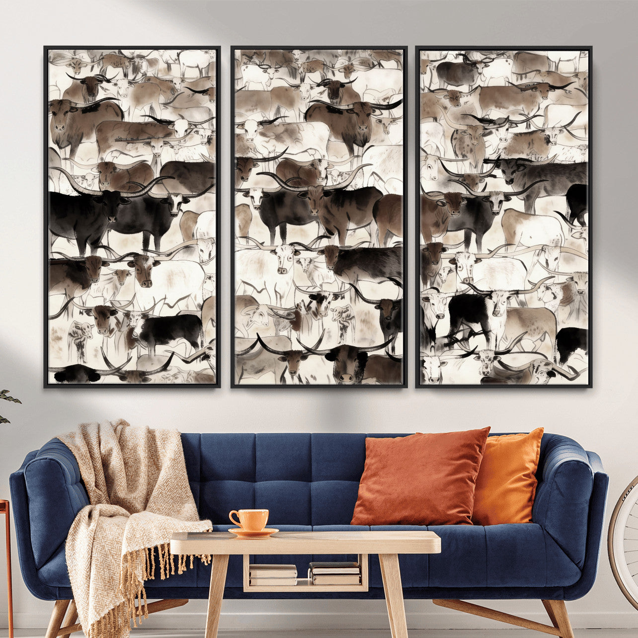 46084312-MGV-CV-36X24 - Farmhouse Animals Wall Art Canvas Print - Abstract Farm Animal Drawing Mid-Century Wall Art for Cabin Decor