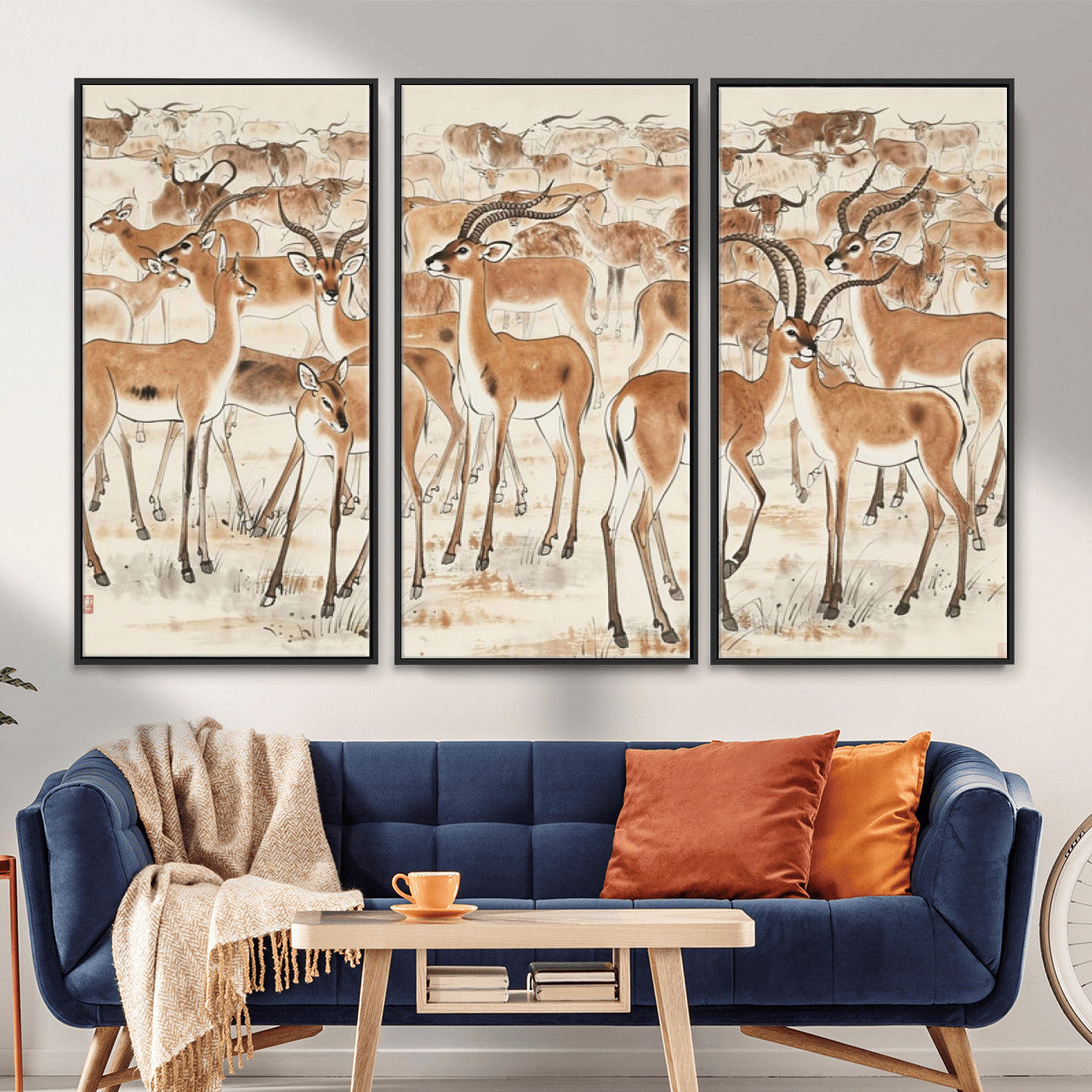 67375088-MGV-CV-36X24 - Farmhouse Animals Wall Art Canvas Print - Abstract Farm Animal Drawing Mid-Century Wall Art for Cabin Decor