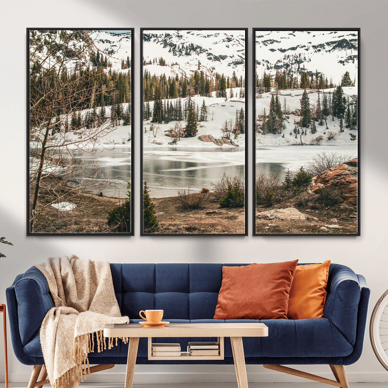 10336249-MGV-CV-36X24 - Snowy Mountain Landscape Wall Art Canvas Print, Alpine Pine Forest Winter Nature Wall Decor for Living Room and Office