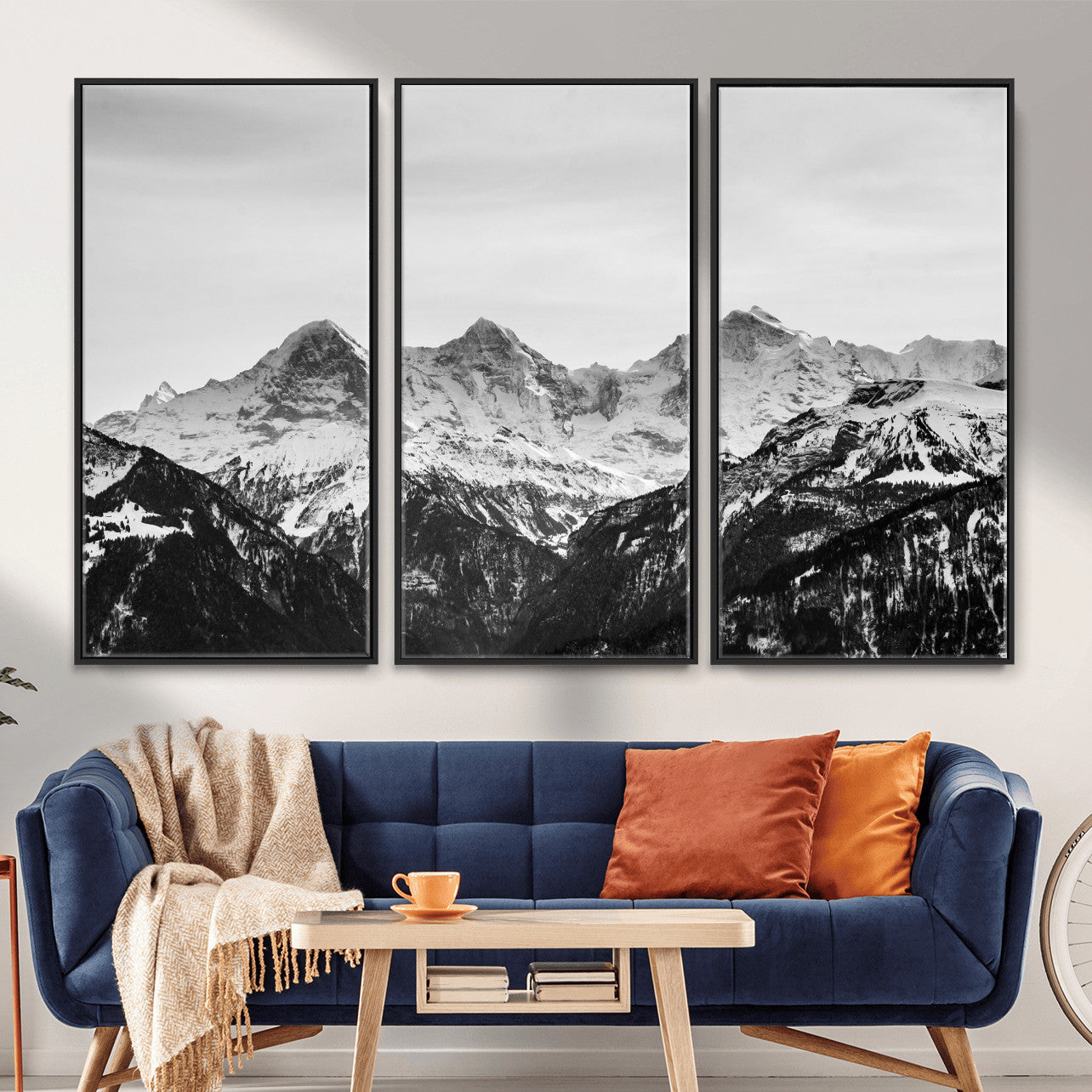 85684934-MGV-CV-36X24 - Black and White Mountain Wall Art Canvas Print, Snowy Alpine Peaks Landscape Photography, Minimal Monochrome Mountain Art, Scenic Nature Wall Decor