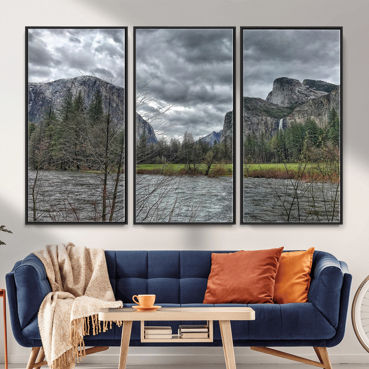 75582552-MGV-CV-36X24 - Yosemite Valley River Landscape Wall Art Canvas Print, Granite Cliffs Forest River Canvas Print, California National Park Moody Scenic Art Printi