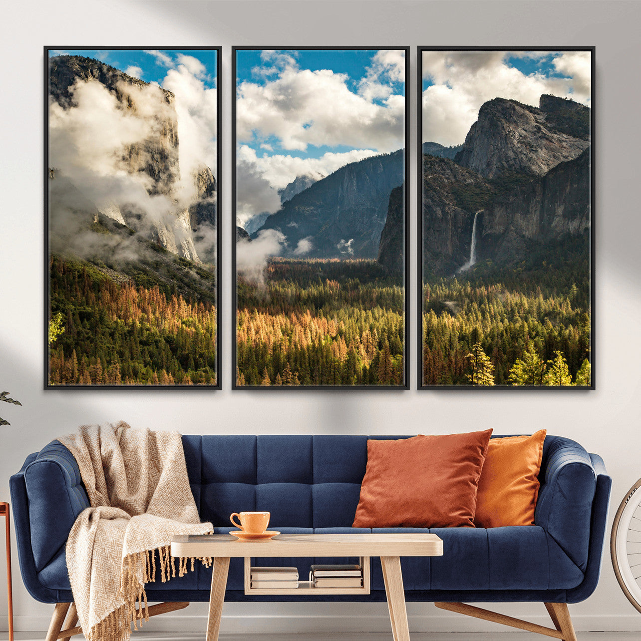 18271001-MGV-CV-36X24 - Yosemite Valley River Landscape Wall Art Canvas Print, Granite Cliffs Forest River Canvas Print, California National Park Moody Scenic Art Printi