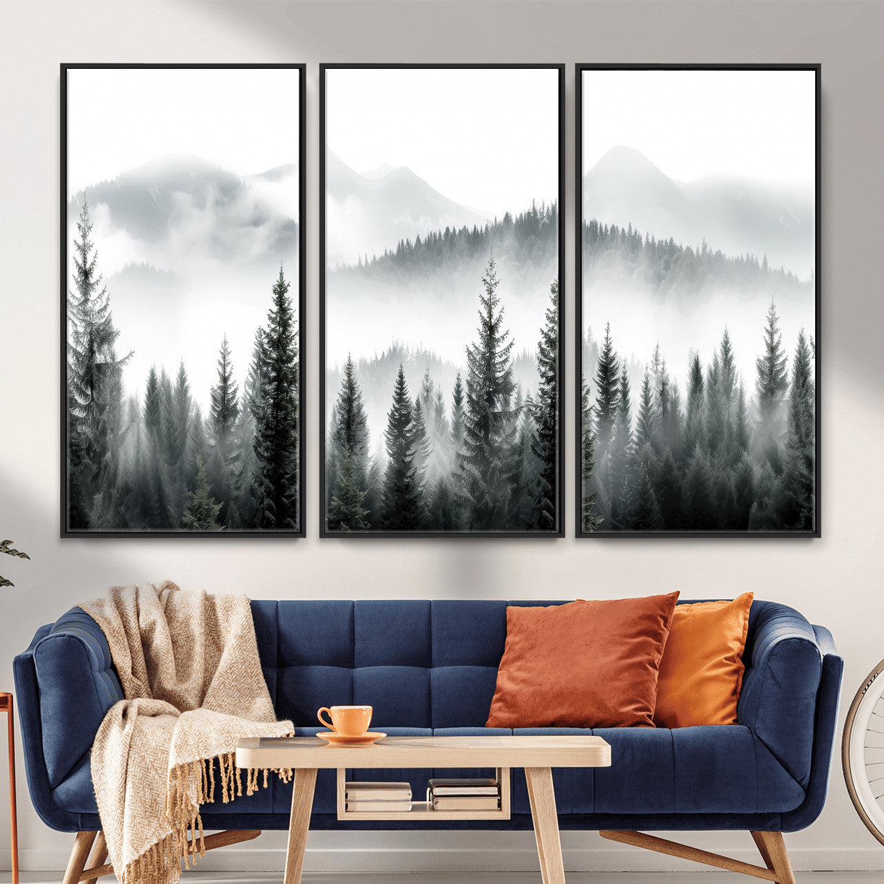 38819032-MGV-CV-36X24 - Misty Pine Forest Mountain Landscape Wall Art Canvas Print, Foggy Evergreen Trees Minimal Nature Canvas Print, Monochrome Wilderness Scenic Art Printing