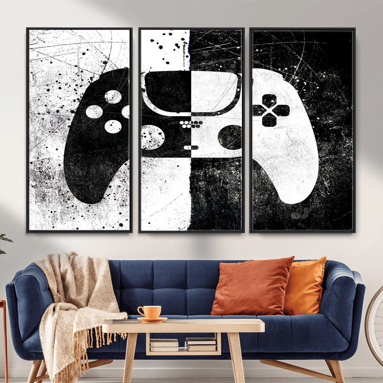 17525128-MGV-CV-36X24 - Abstract Gaming Controller Wall Art Canvas Print, Black White Video Game Controller Modern Canvas Print, Minimal Gamer Graphic Art Printing