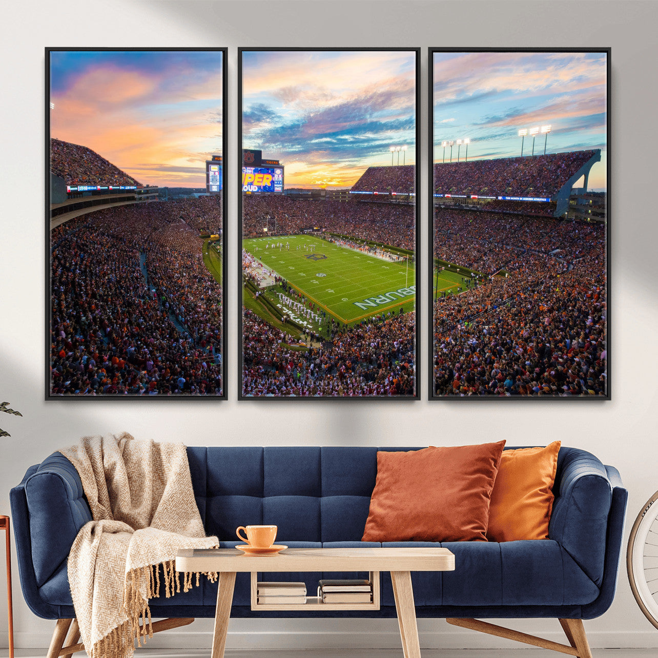 75203764-MGV-CV-36X24 - Auburn Stadium Sunset Wall Art Canvas Print, Jordan Hare Stadium Game Day Crowd, Auburn Tigers Football Artwork