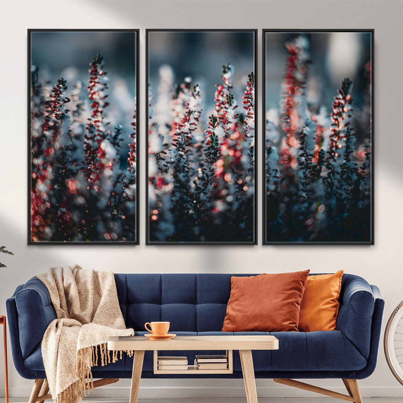 82063935-MGV-CV-36X24 - Winter Heather Wall Art Canvas Print, Frosted Floral Nature Art, Moody Botanical Wall Decor