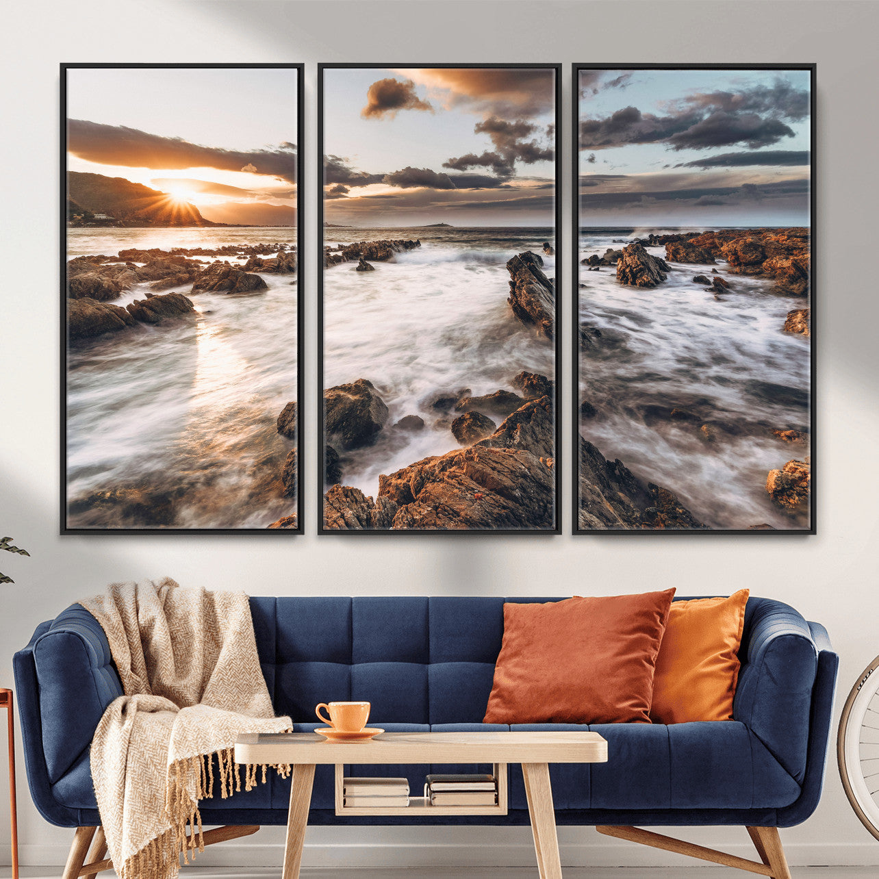 66746024-MGV-CV-36X24 - Rocky Coast Ocean Sunset Wall Art Canvas Print, Dramatic Seascape Nature Wall Decor for Living Room and Office