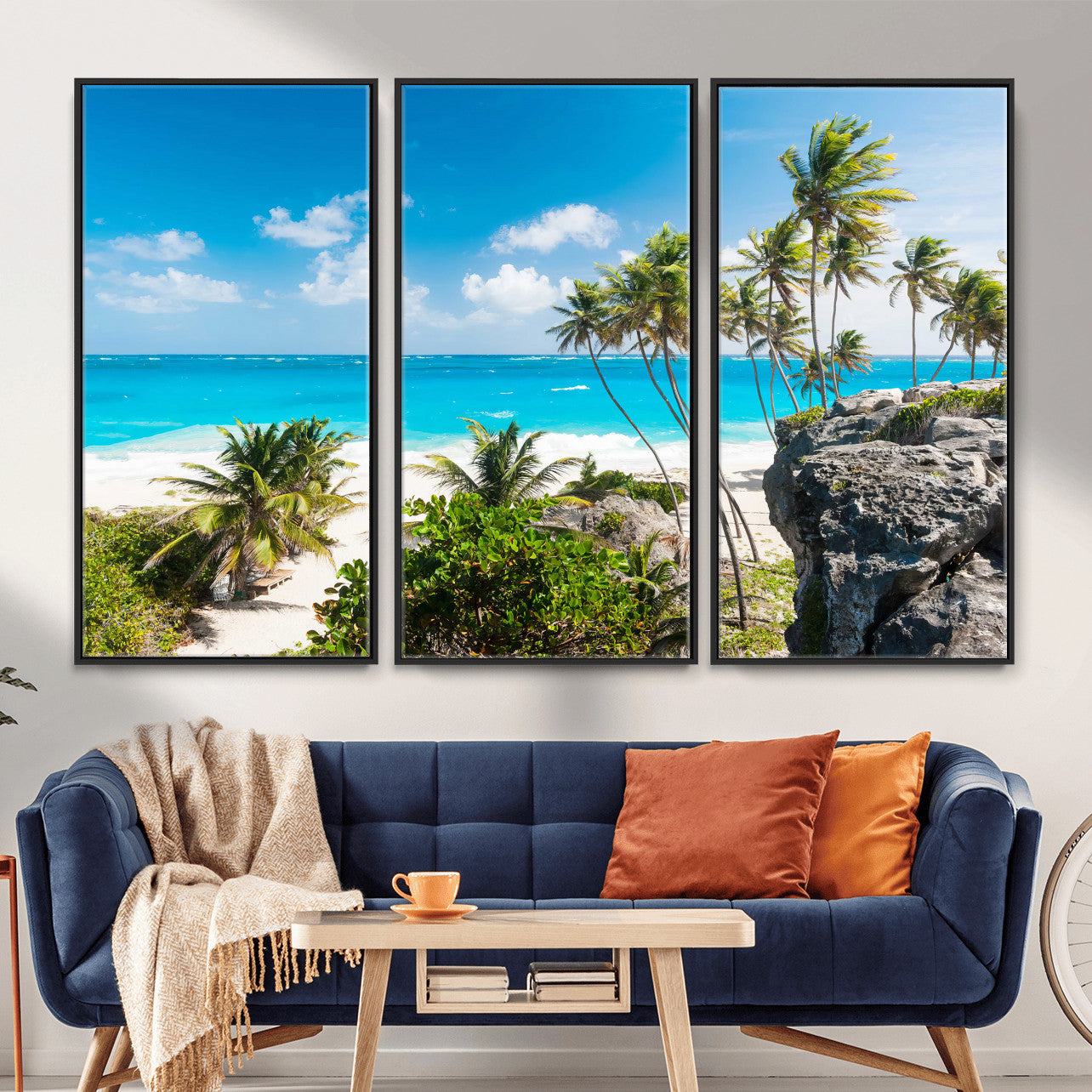 98605610-MGV-CV-36X24 - Tropical Beach Wall Art Canvas Print, Palm Tree Ocean Landscape Photography, Caribbean Coastal Artwork