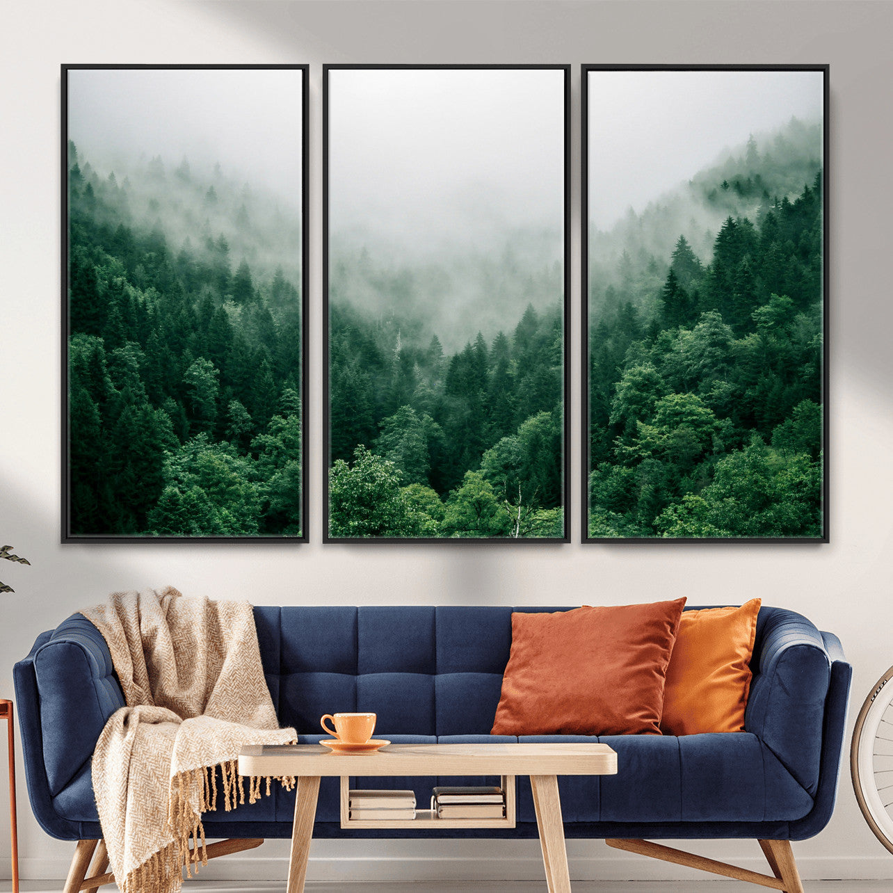 61640815-MGV-CV-36X24 - Misty Pine Forest Wall Art Canvas Print, Foggy Evergreen Landscape Wall Decor, Moody Green Nature Artwork, Minimal Forest Canvas Wall Art, Framed Canvas Wall Art Ready to Hang