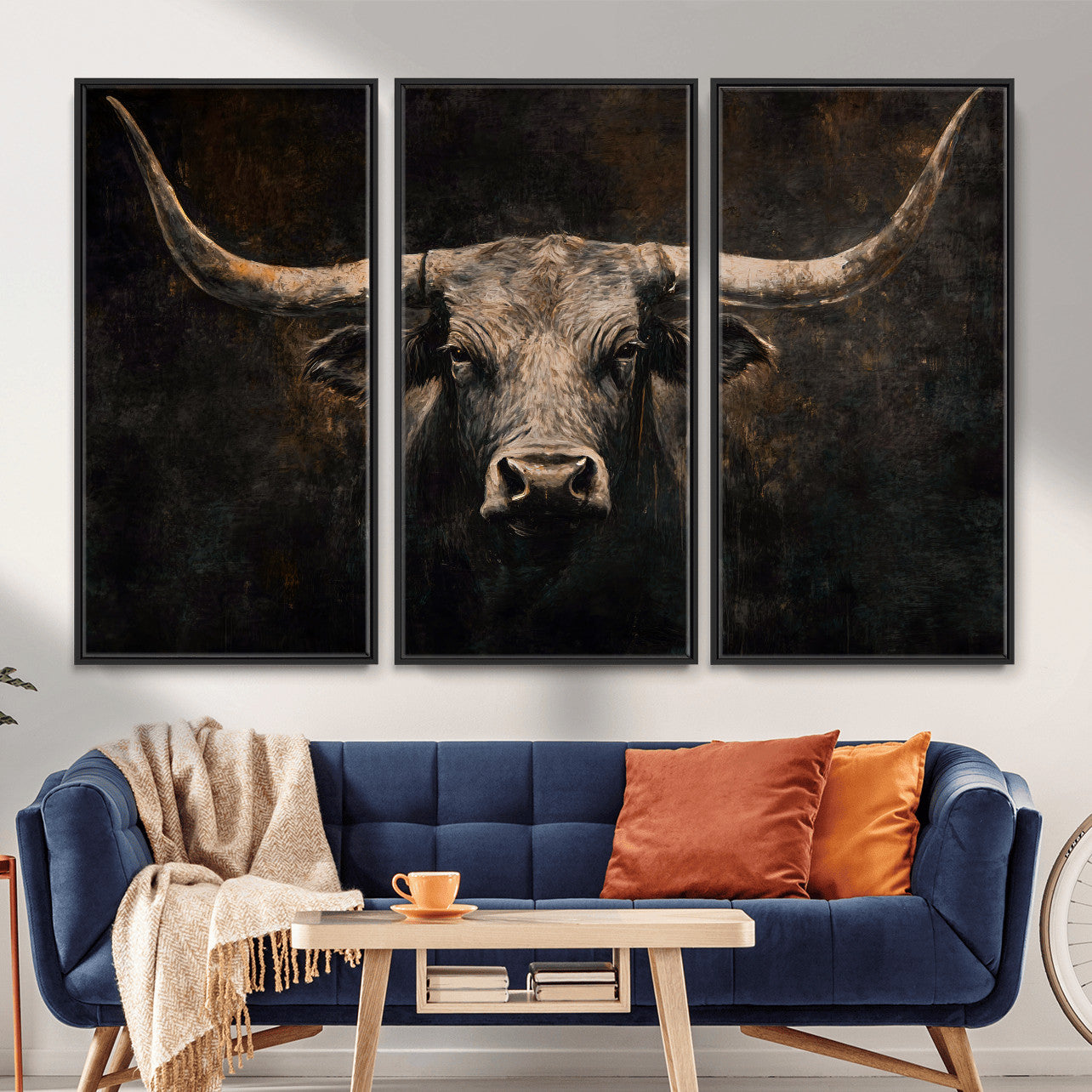 15731200-MGV-CV-36X24 - Vintage Longhorn Bull Wall Art Canvas Print – Rustic Western Cattle Artwork for Farmhouse, Ranch, Cabin, and Office Decor