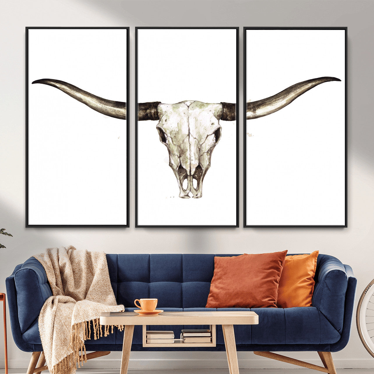 42788678A-MGV-CV-36X24 - Longhorn Skull Wall Art Canvas Print – Rustic Western Artwork Print for Living Room Wall Decor