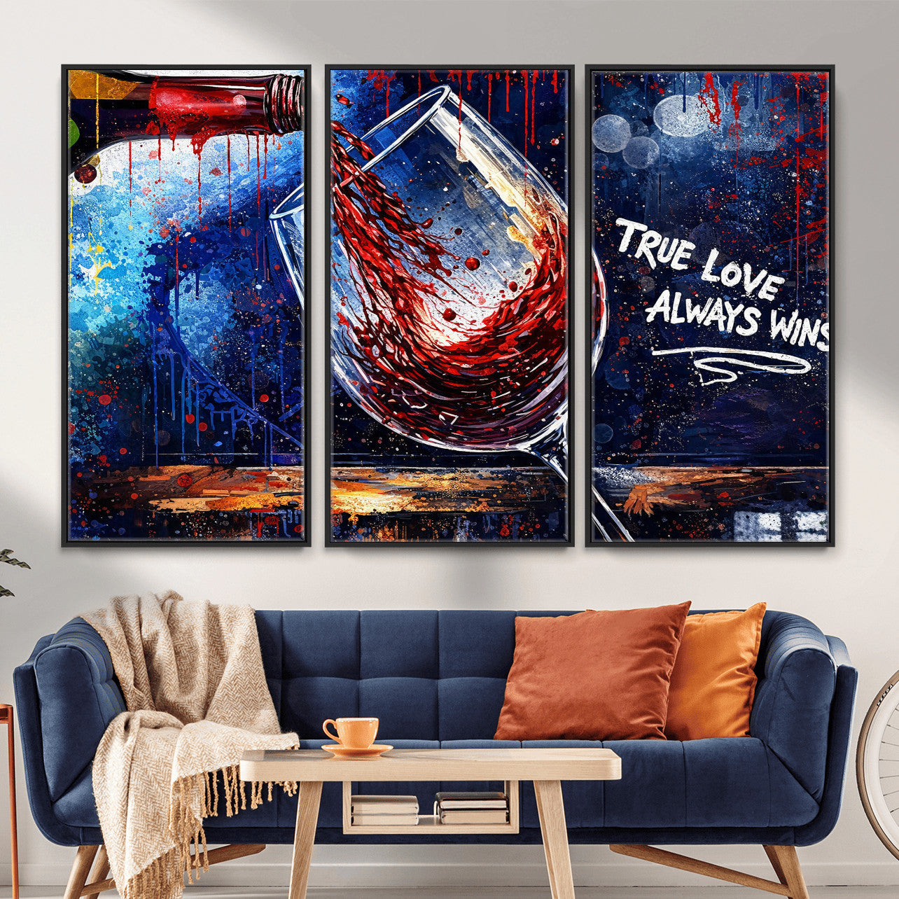 88788932-MGV-CV-36X24 - Red Wine Splash Abstract Wall Art Canvas Print, Modern Wine Glass Painting Canvas Print, Romantic Quote Contemporary Bar Art Print