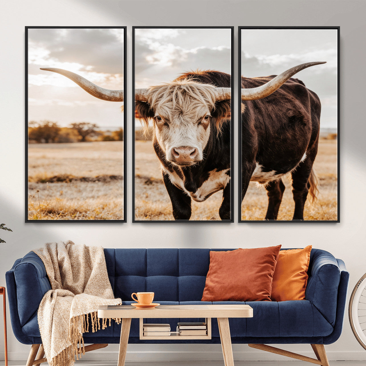 88230279-MGV-CV-36X24 - Texas Longhorn Bull Rustic Wall Art Canvas Print, Western Cattle Photography Canvas Print, Ranch Farm Animal Western Art Printing