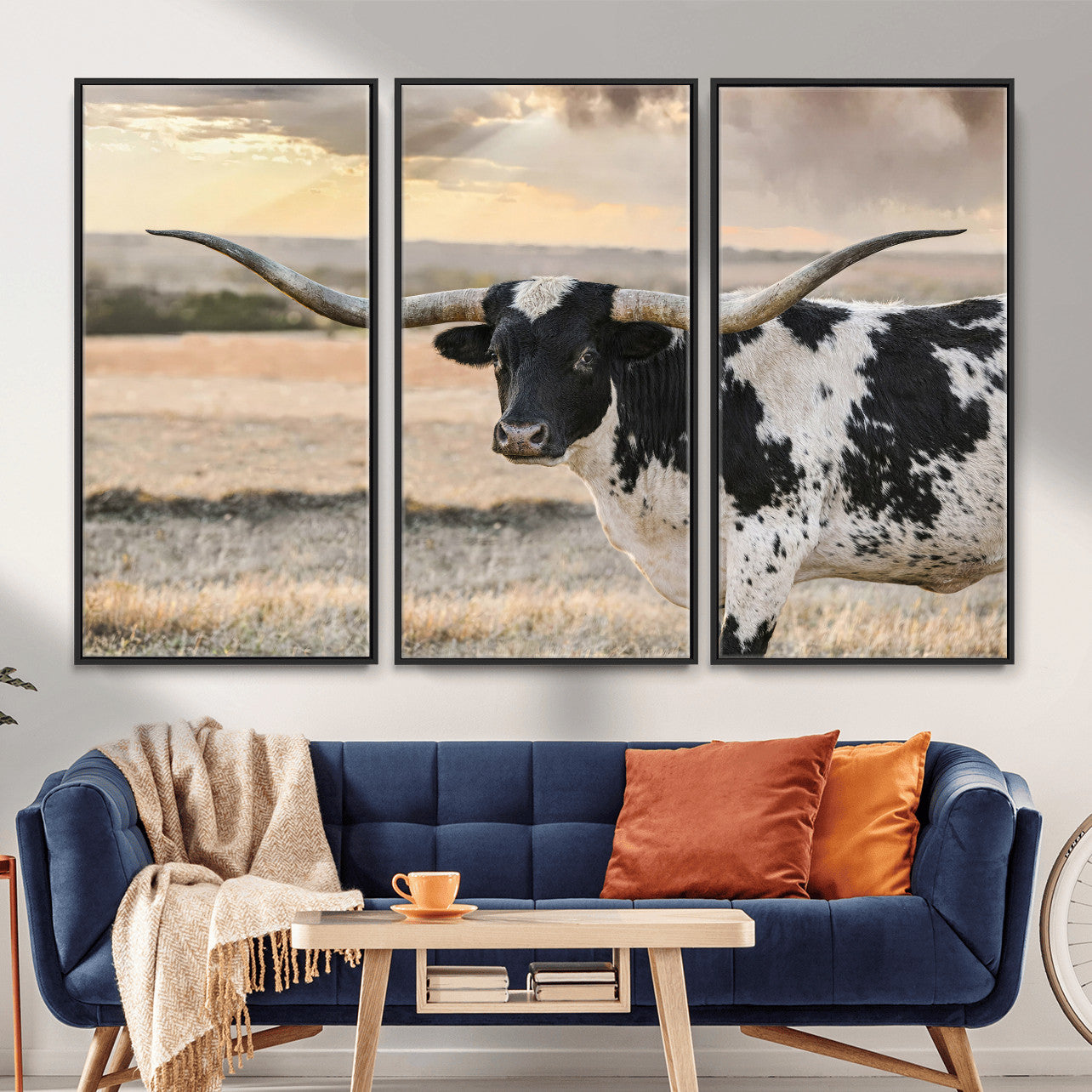 49350433-MGV-CV-36X24 - Texas Longhorn Bull Rustic Wall Art Canvas Print, Western Cattle Photography Canvas Print, Ranch Farm Animal Western Art Printing