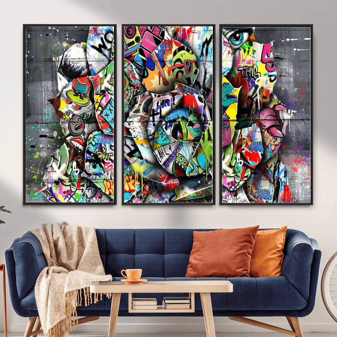 77553344-MGV-CV-36X24 - Abstract Graffiti Collage Street Art Wall Art Canvas Print, Colorful Urban Pop Art Canvas Print, Modern Graffiti Patchwork Contemporary Art Printing