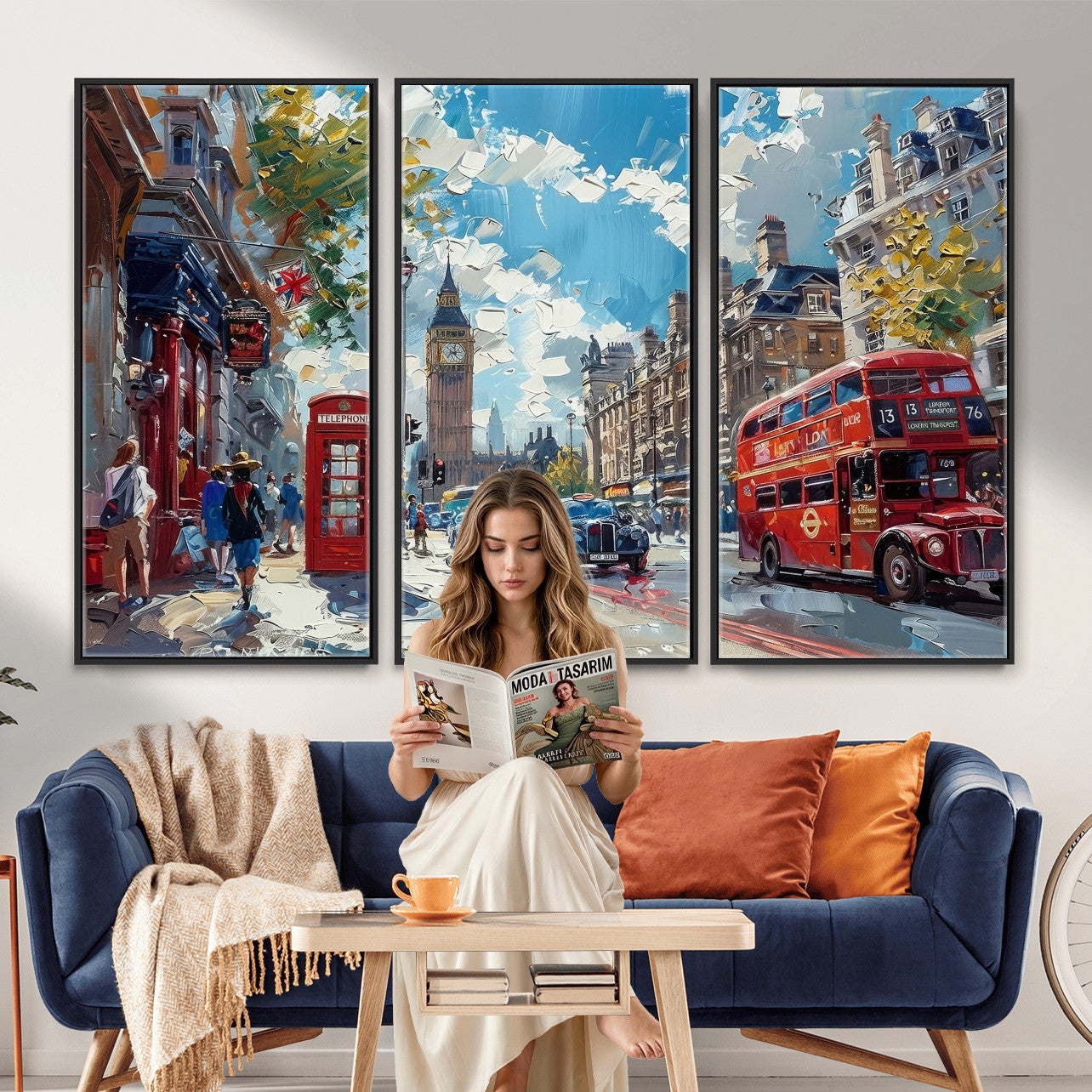 17630888-MGV-CV-36X24 - London Street Canvas Wall Art — Big Ben Red Bus Print | Oil Painting Style | UK City Wall Decor | Travel Art Gift | Living Room Print