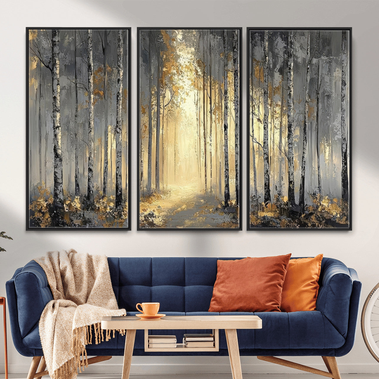 41017042-MGV-CV-36X24 - Abstract Birch Forest Wall Art Canvas Print – Modern Neutral Woodland Landscape Artwork for Living Room Decor