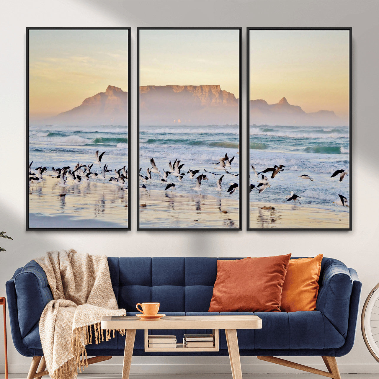 78989362-MGV-CV-36X24 - Seagulls Over Ocean Wall Art Canvas Print – Coastal Beach Landscape Artwork for Living Room Decor