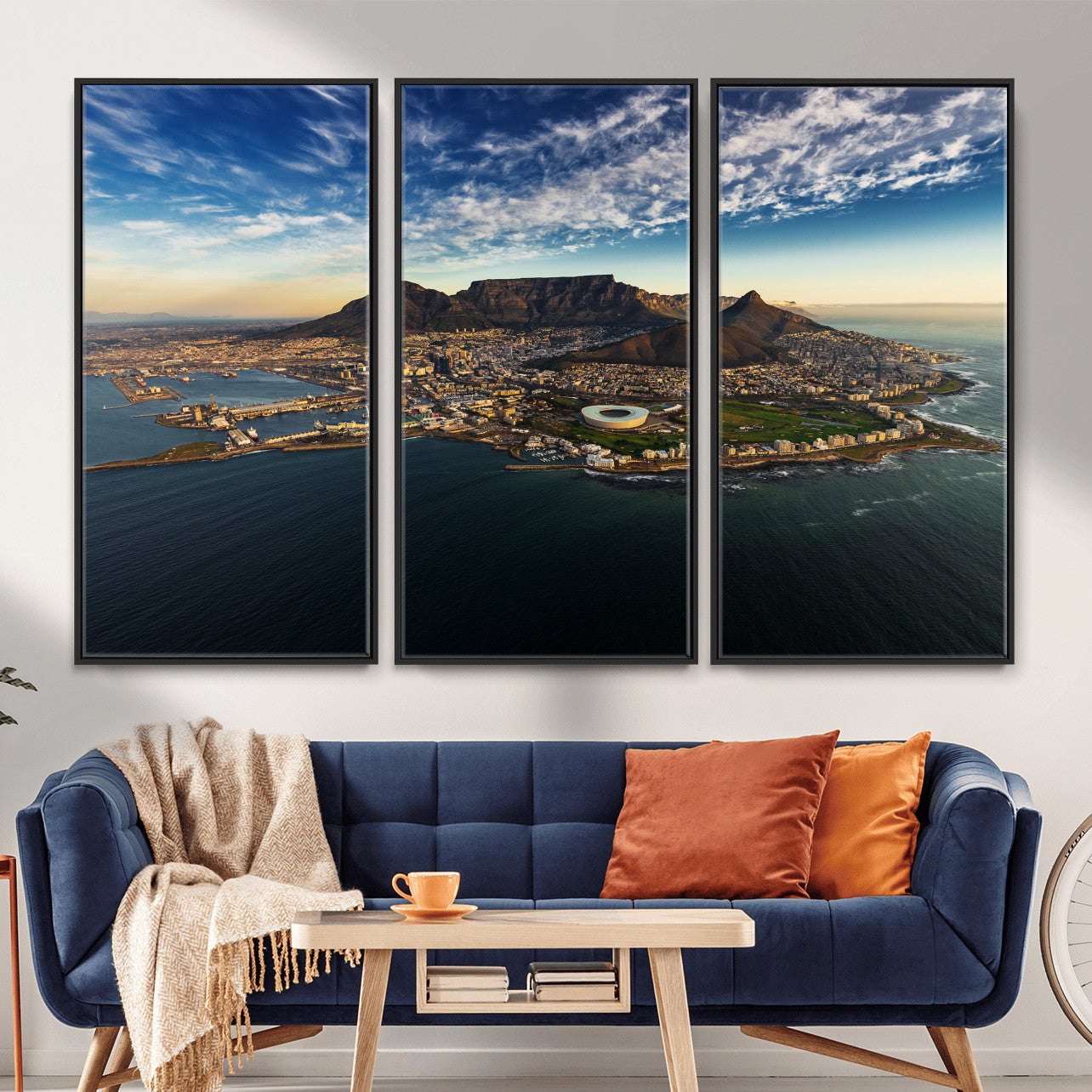 14654591-MGV-CV-36X24 - Cape Town Skyline Wall Art Canvas Print – Table Mountain Coastal Cityscape Artwork for Modern Office Decor