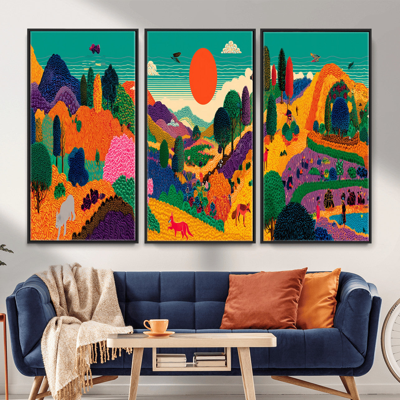45710397-MGV-CV-48X32-3P - Colorful Japanese Landscape Print: Maximalist Panoramic Wall Art